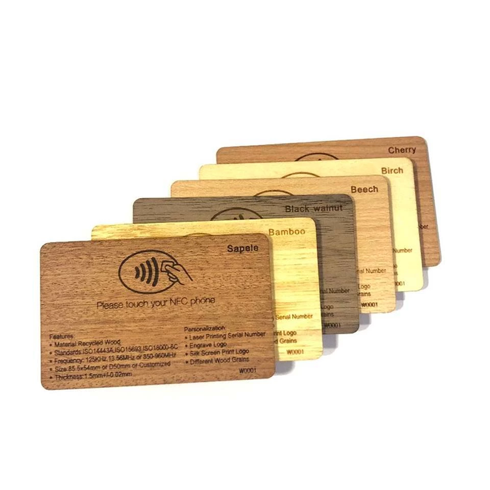 Programmable bamboo wood business Cards RFID ISO14443A Smart NTAG213216 NFC wooden hotel key card