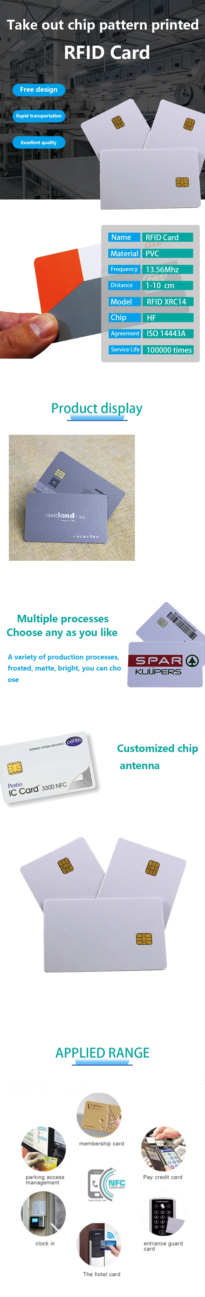 Rfid Contact Ic Smart Card Chip Custom Printable Credit Bank Card For Hotel Supermarket