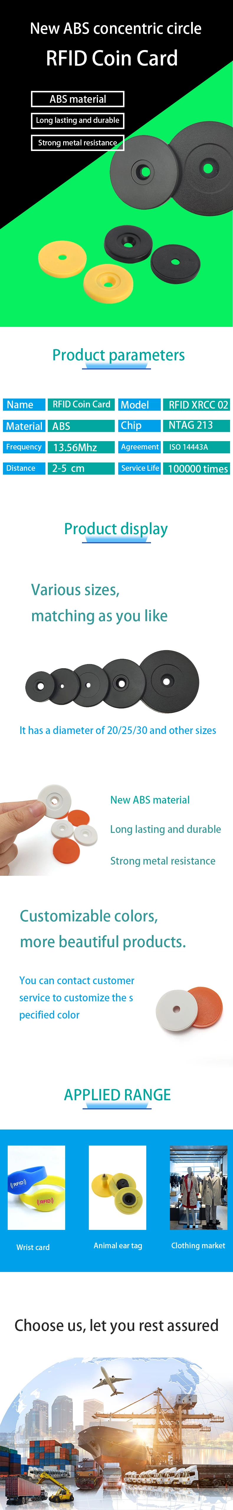 Customized 20mm,25mm,30mm Round NFC coin PVC mini card RFID token tag