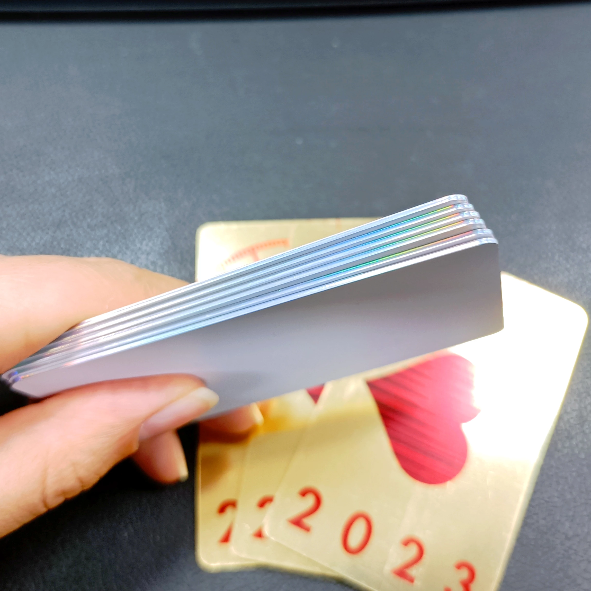 High Quality Printable CR80 Laminated holographic edge Sublimation Plastic White Id Business gold edge Blank PVC Card