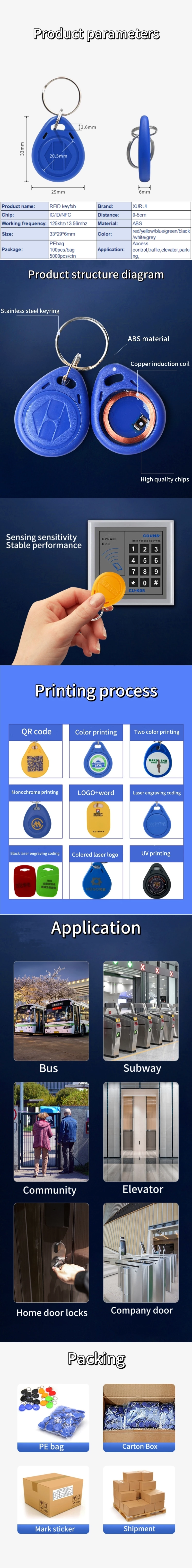 Time attendance system 13.56mhz Huahong 1K S50 printable rfid keyfob