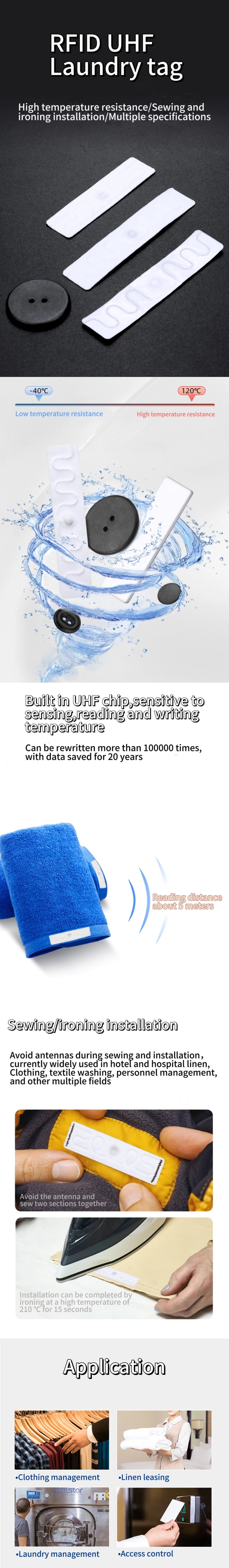 laundry clothes tagging 865-867 mhz uhf white fabric rfid laundry tags for Clothes Management