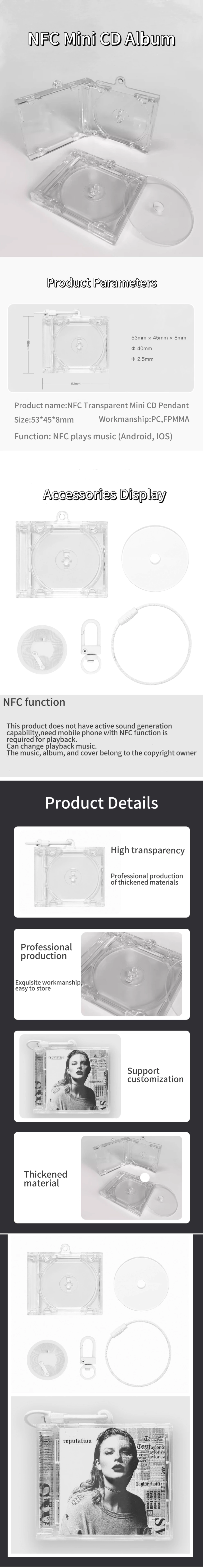 Portable Keychain Rfid Tags CD-R NFC Smini Album Music CD Jewel Box Album Photo Display Box Mini Music Album Case